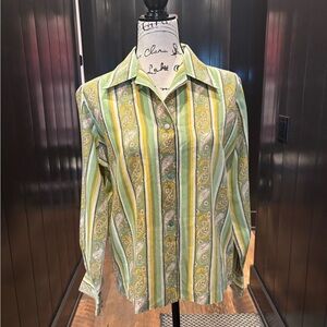 🌼 Vintage 70s Paisley Stripe Blouse | Mod Boho Vibes | No Tag